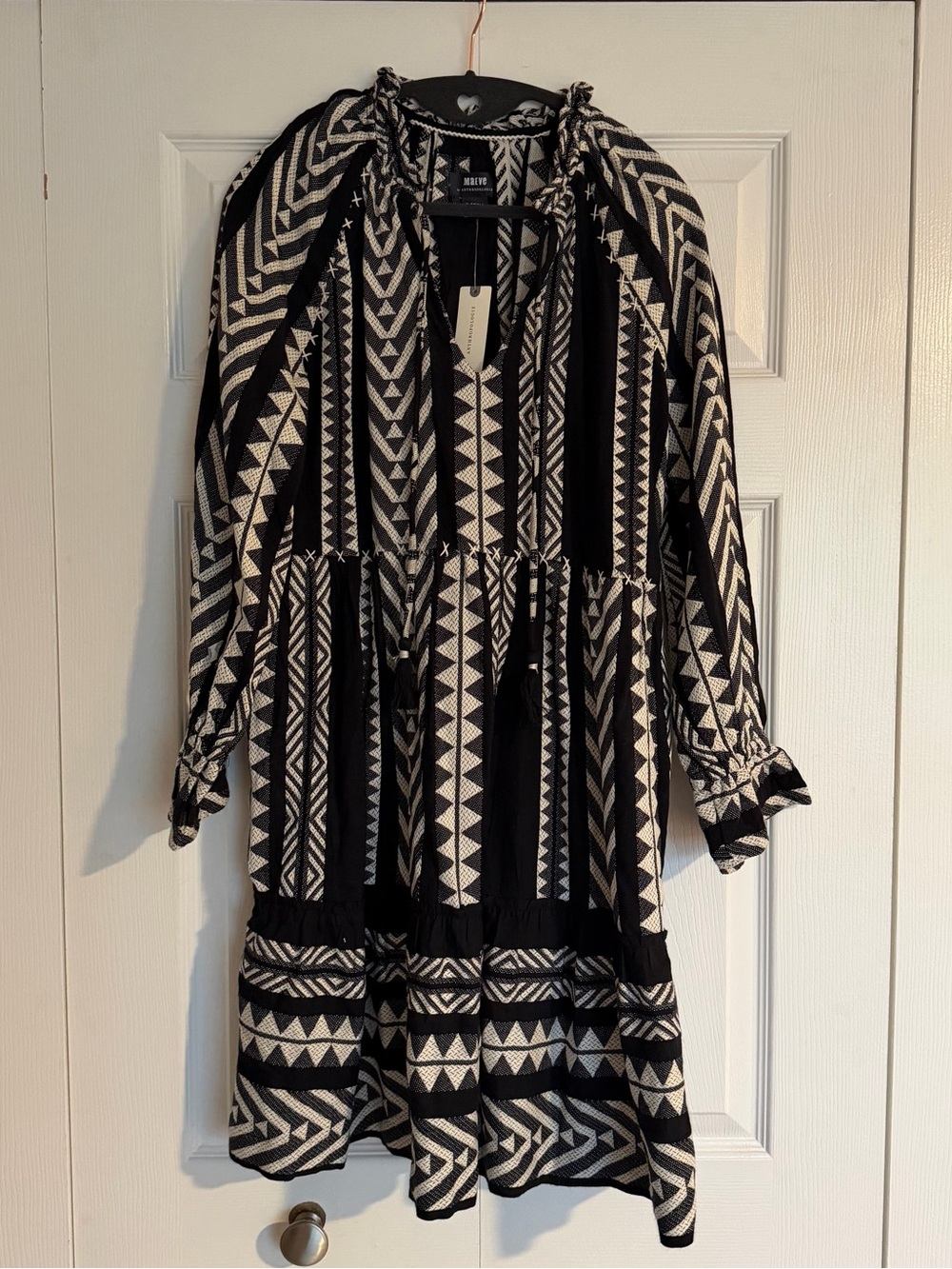Maeve Black & White Geometric Boho Dress